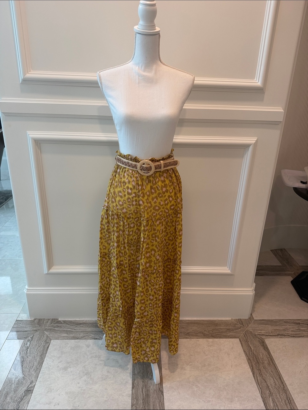 Zimmermann Mustard Leopard Tiered Maxi Skirt